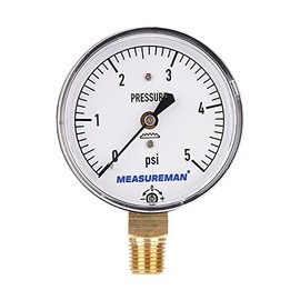 MEASUREMAN Diaphragm Type Capsule Low Pressure Gauge, 2-1/2" Dial, 1/4"NPT Lower Mount, Adjustable, 0-5Psi