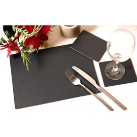 Set of 4 Charcoal Elementary Leatherboard Placemats and 4 Coasters - Made in Britain