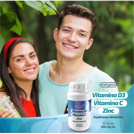 Suplemento Alimenticio Con Vitamina C, Vitamina D3, Zinc 60 Cápsulas