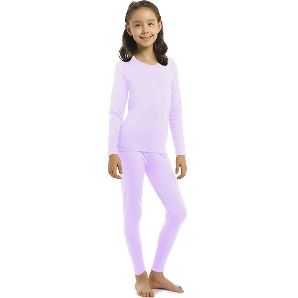 ViCherub Girl’s Thermal Underwear Set Kids Long Johns Fleece Lined Base Layer Top & Bottom Thermals for Girl Lavender Small