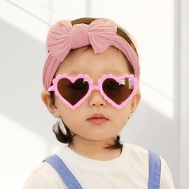 Yheahin Baby Girls Bows Headband Toddler Soft Stretchy Nylon Hair Band with Hair Bow Photo Shower Party Hair Accessories for Newborn Infant (Heart-light pink, stretchy)