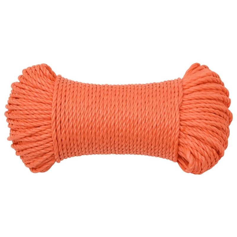 vidaXL Braided Polypropylene Work Rope – 50m Orange Poly Cord