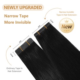 YILITE Invisible Tape-In Real Hair Extensions, Jet Black, 50 cm, 20 Wefts, 50 g, Straight, Remy Real Human Hair, Tape-In Silky Hair Extensions (50 cm #1 Jet Black)