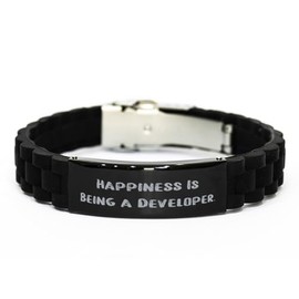 Funny Developer Gifts, Happiness Is Being a Developer, Birthday Black Glidelock Clasp Bracelet For Developer from Team Leader, Tech gifts, Gadgets for developers, Developer tools, Programming books