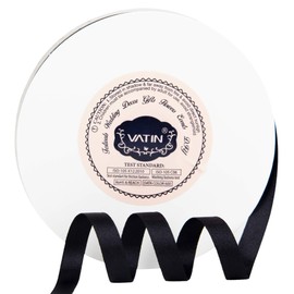 VATIN 3/8" Wide 50-Yards Long Double Face Solid Satin Ribbon Roll, Black