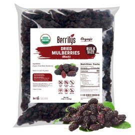 Dried Mulberries, Black, Organic, Berrilys, 3 LB, Dried Mulberry, Non-GMO, Unsulfured, Raw, Healthy Snacking, Great Ingredient for Baking Purposes, Vegan, Natural