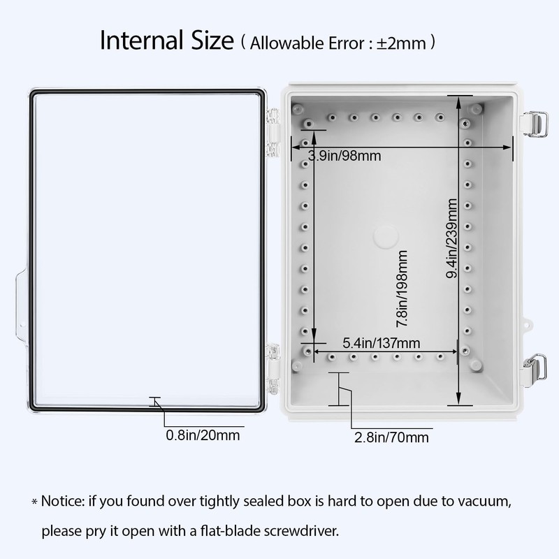 LeMotech Electrical Box, IP67 Waterproof Hinged Clear Cover Stainless Steel