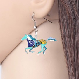 BONSNY Enamel Alloy Colorful Horse Earrings for Women Animal Lover Statement Jewelry (Blue)