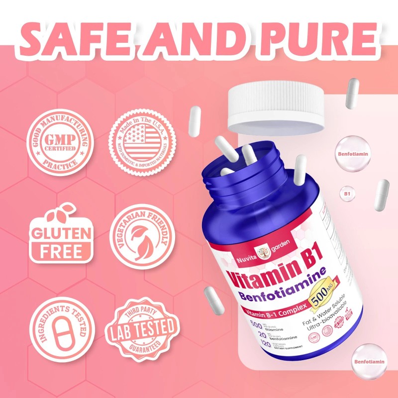 NuvitaGarden Vitamin B1 (Thiamin) 500 mg, 240 Caps - Energy