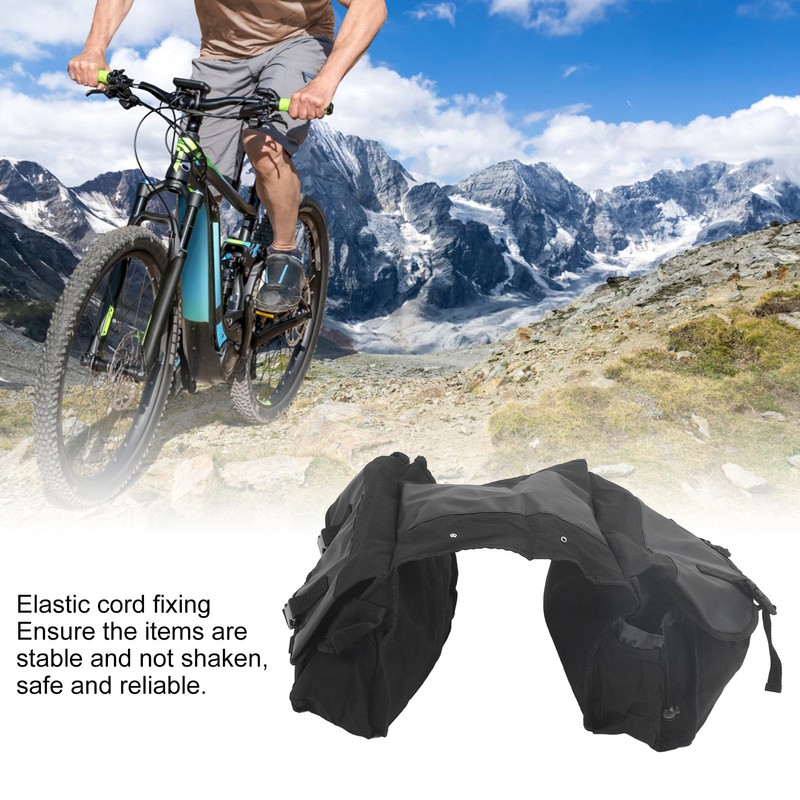 Bicycle Rear Seat Bag Black Large Capacity Canvas Waterproof Elastic