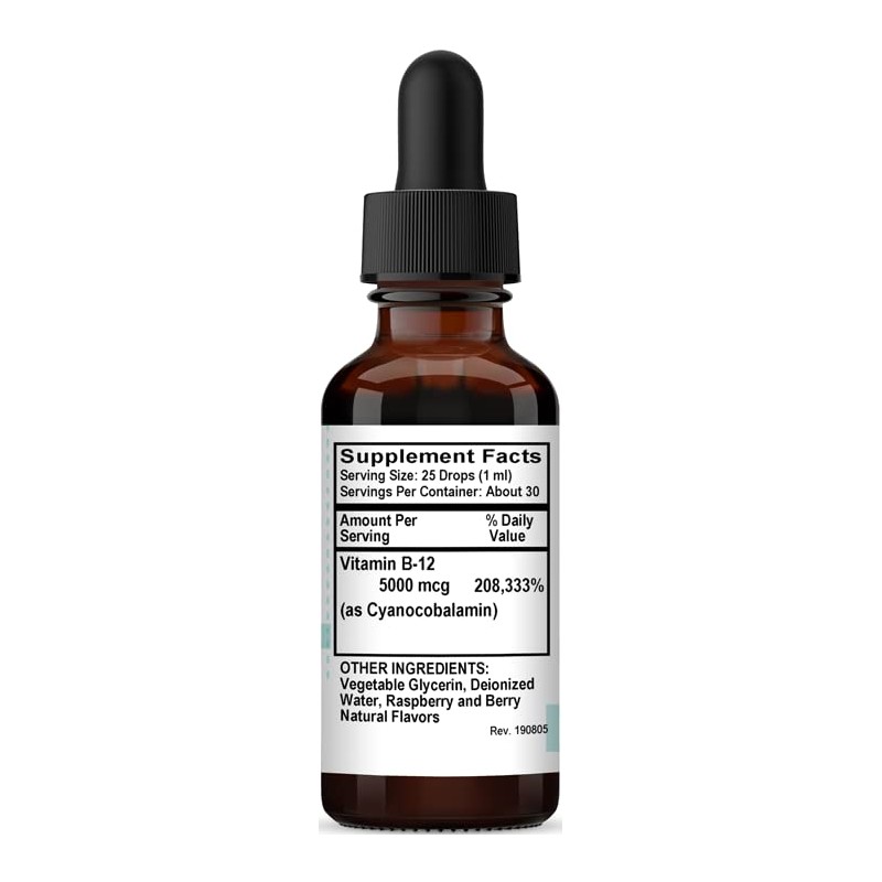 Kosher Vitamin B12 Liquid Drops 5000 mcg - Raspberry Flavor