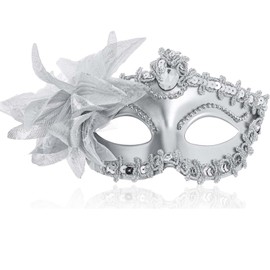 Maeaccx Silver Masquerade Mask for Women Lace Venetian Masks Flower Mardi Gras(Silver)
