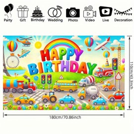 BlissYard Happy Birthday Backdrop Colorful Cartoon Cute Car Happy Birthday Backdrop Boys Birthday Party Decorations Photography Supplies 70x 43Inch