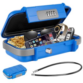 HUANLANG Portable Safe Lock Box with Combination Lock Mini Beach Travel Safe Waterproof Small Lockable Box with Removable Wire Rope Combination Safe Box for Dorm,Travel,Beach,Hotel,Car,Home,Office