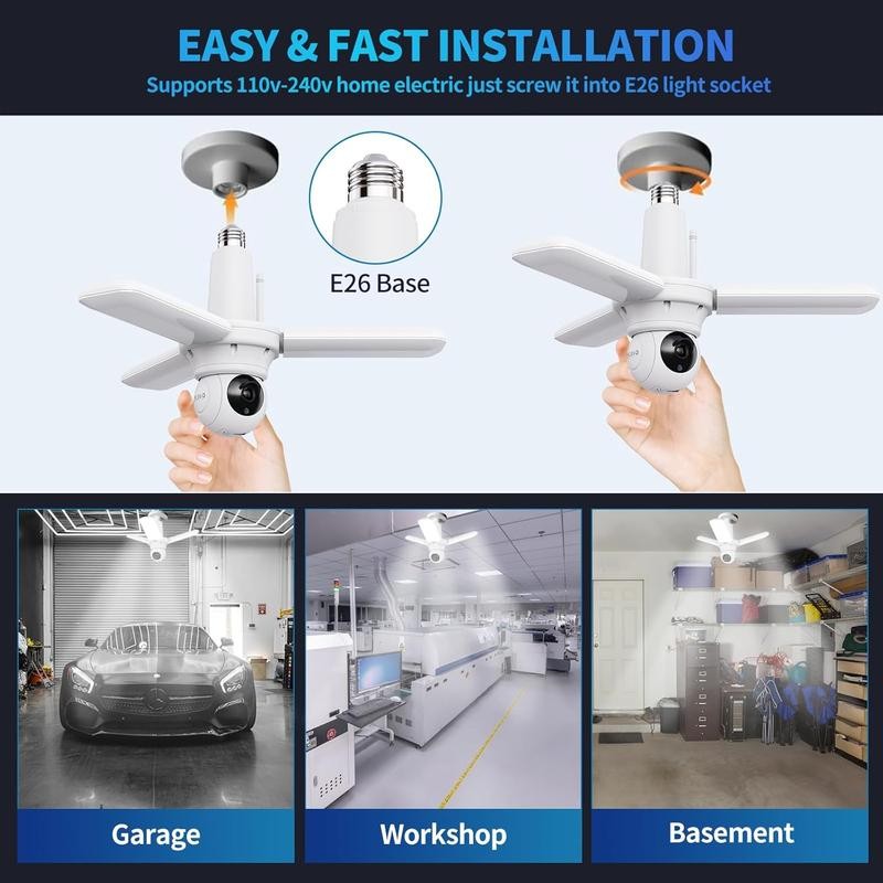 LED Garage Light Bulb with Camera, 2 in 1 Floodlight