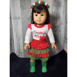 American Fashion WORLD "Christmas Cutie” Tutu Dress Outfit & Sparkle Green Boots, for 18-Inch Dolls