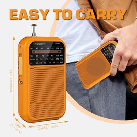 D220 Portable Radio AM FM SW Shortwave Radio Receiver Pocket Radio, 2 AA  Operated, Transistor Radio with Excellent Reception for Gift, Family, Elder (Orange) - Color: Orange