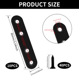 BuxiuGK 10 Pieces 80x16 mm Flat Brace Flat Bracket Stainless Steel Heavy Duty Straight Repair Joining Mending Flat Bracket for Furniture Fixation - Black