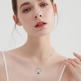 HUKKUN Irish Claddagh Necklace Sterling Silver Green Heart Zircon Trinity Celtic Knot Necklace Irish Claddagh Jewelry Gift for Women