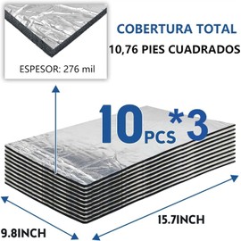 Kit 30 Piezas alfombrillas de aislamiento Térmico y Acústico para coche, Alfombrilla de Espuma de Aislamiento，Autoadhesivo y Ignífugo, Reductor de Ruido y Calor, para Capó, Puertas, 18x25x0.5 cm