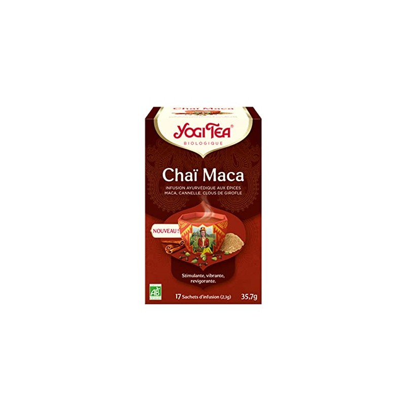 YOGI TEA Organic Chai Teabags 17 Sachets, Spicy Maca Flavor,
