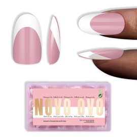 NOVO OVO White French Tip Oval Nail Tips Press on BERRY PINK, Extra Thick Medium Soft Gel Fake Nail Acrylic Extension, Need Builder Gel Top Coat, No Glue Included, for Salon DIY x 15 Sizes 240 pcs