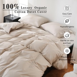 Overket 100% Organic Cotton California King Duvet Cover 400 Thread Count Percale 104x98 Inches Sateen Comforter Cover Soft and Breathable Bedding Set 3 Piece（Linen,Cal King）