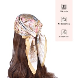 EIysee 27.5 Inches Silk Head Scarf for Women Satin Hair Scarf Silk Wrap Neck Square Scarves Feeling Scarf Boho Headwear (brown-Azalea)