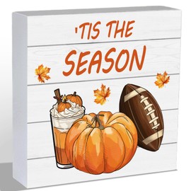 Fall Decorations for Home Fall Decor Home Pumpkin 'Tis The Season Room Table Wood Box Sign Rustic Wooden Shelf Desk Decor Season Sign House Warming Gifts 5.9 x 5.9 Inch