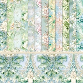 48 Sheets Decorative Craft Paper Set DIY Scrapbooking Making Card Vintage Arts Cardstock Pad Supplies Colourful Cardstock Paper Pad for Photo Frame Bookmarks Journals Ornament (Flowers)