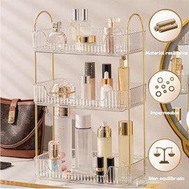 Organizador de mostrador de baño de 2 Niveles, Color transparente  Organizador de maquillaje para Tocador, Vitrinas cosméticos de acrílico...         