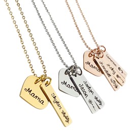 Birth Month Flower and Name Mothers Charm Necklace, Gift for Mom- Multiple Colors and Chain Lengths