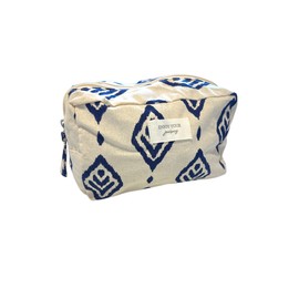 Strand-Kulturbeutel mit Ikat-Muster, blaues und weißes Design, Organizer für Kosmetik und persönliche Gegenstände, Kulturbeutel, 18 x 11 x 9 cm, flaches Modell, 30 x 22 x 1 cm., Ikat Rombo, Klassisch