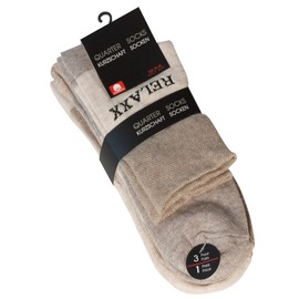 8 Pairs of Mens Socks Quarter "RELAXX, Cotton, Soft Loop Cuff, non-elastic, by VCA®, Beigé-melange, UK 8,5-11