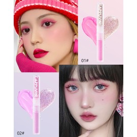 Matte Glitter Liquid Eyeshadow 2 Pieces 2 in 1 Liquid Glitter Eyeliner & Matte Waterproof Cream Eyeshadow Makeup Set, Metallic Shimmer Sweatproof Liquid Eyeshadow Eye Makeup Set-01+02