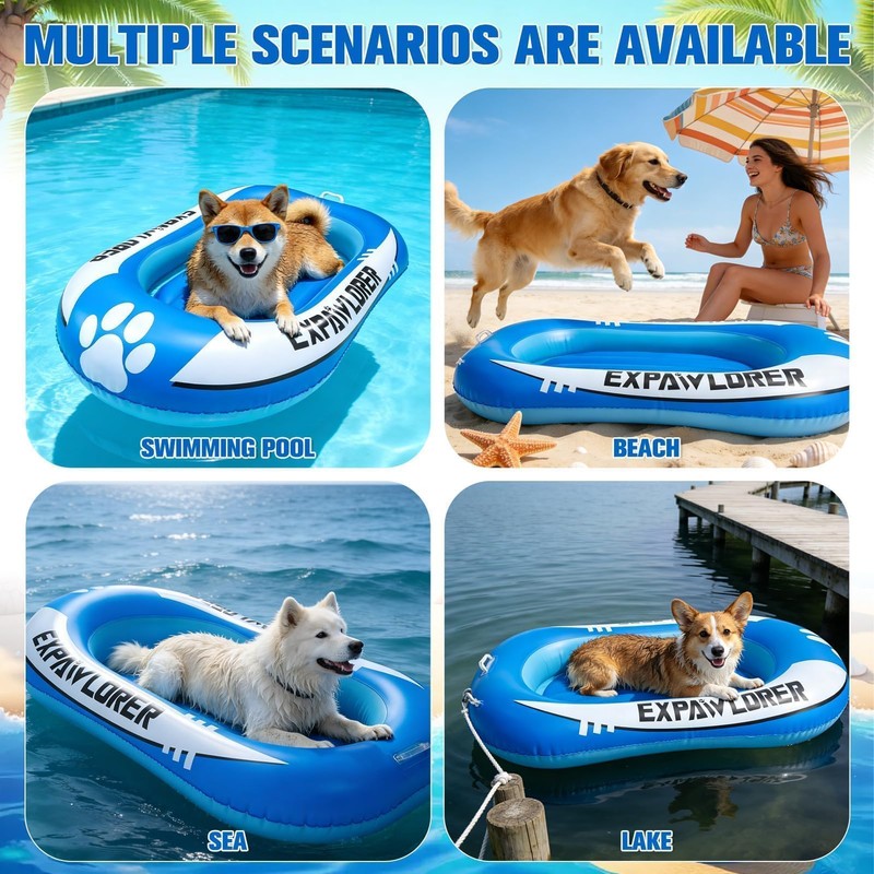 EXPAWLORER Inflatable Dog Pool Float Raft with Handle & Rope