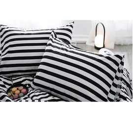 CLOTHKNOW Striped Pillowcases Cotton Standard Black and White Pillow Cases Ticking Set of 2 Bed Pillow Cases Envelope Closure Black Pillow Shams for Boys Girls