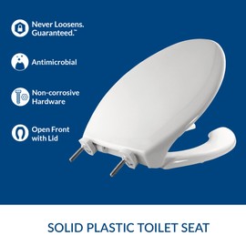 BEMIS 7850TDG Commercial Heavy Duty Open Front Toilet Seat with Cover, Industrial Seat with Secure Installation, Elongated, White