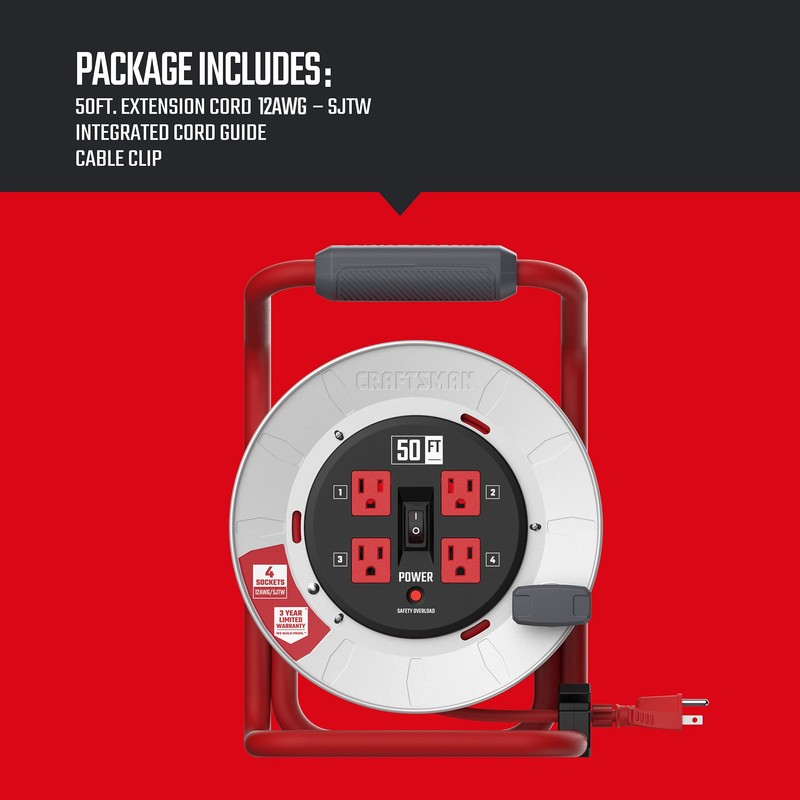 CRAFTSMAN 50 Ft. Contractor Edition Retractable Extension Cord Reel With