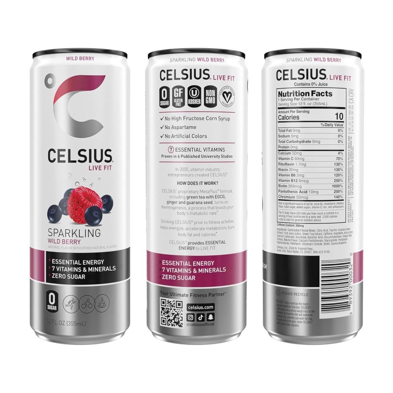 Celsius Energy Drink Sparkling Berry 12 fl oz (Pack of