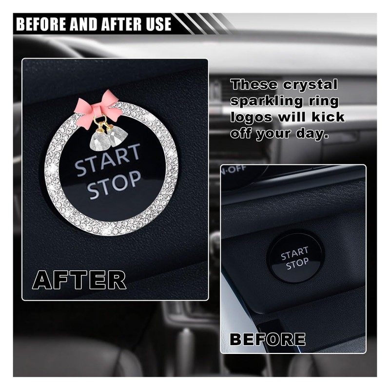 Bling Diamond Car Engine Start Stop Button Decoration Ring, Crystal