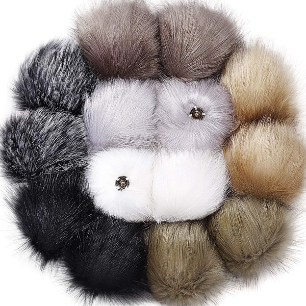 DIY Faux Fur Pompom Balls with Press Studs - Removable Fluffy Pompom Accessories for Knitted Hats, Shoes, Scarves, Bags -