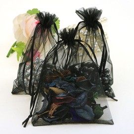 Organza Bags 100pcs Satin Drawstring Wedding Favor Jewelry Candy Watch Party Gift Pouch (5" x 7", Black)