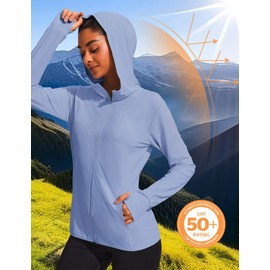 COOrun Ladies UPF 50+ Sun Protection Tops Running Hiking Jacket Sun Protective Hoodie Shirt Thumb Hole Cooling UV Shirts