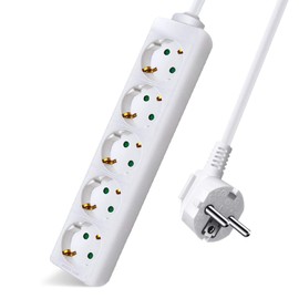 White 5 Way Power Strip with 5 Sockets (5 Meters Lead Without Switch)