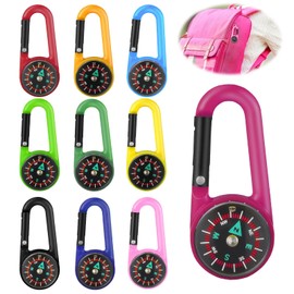 CIGTSICO 10pcs Compass Keychains Colorful, Colorful Carabiner Compass,Carabiner Kids with Buckle for Summer Outdoor Hiking Hunting Travelling