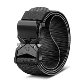 BULLIANT Men Tactical Belt,Stretch Rigger Belt Adjustable for Men Hiking Exercising Heavy Duty 1 3/8"-Quick Release(Black,28"-32" Waist Adjustable)