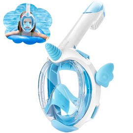 Tyuodna Children's Snorkel Mask, Diving Mask, Full Face Mask for Children 4-12 Years, 180° HD Anti Fog and Anti Leak Diving Goggles Children with Snorkel, CO2 Safe Snorkeling Mask (Blue)