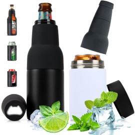 2 Termo para Cerveza de Doble Pared Térmica,12OZ Porta Latas de Cerveza de Acero inoxidable con Destapador para Universal Botellas y Latas 355ml, Mantiene Frías Bebidas por hasta 3 Horas