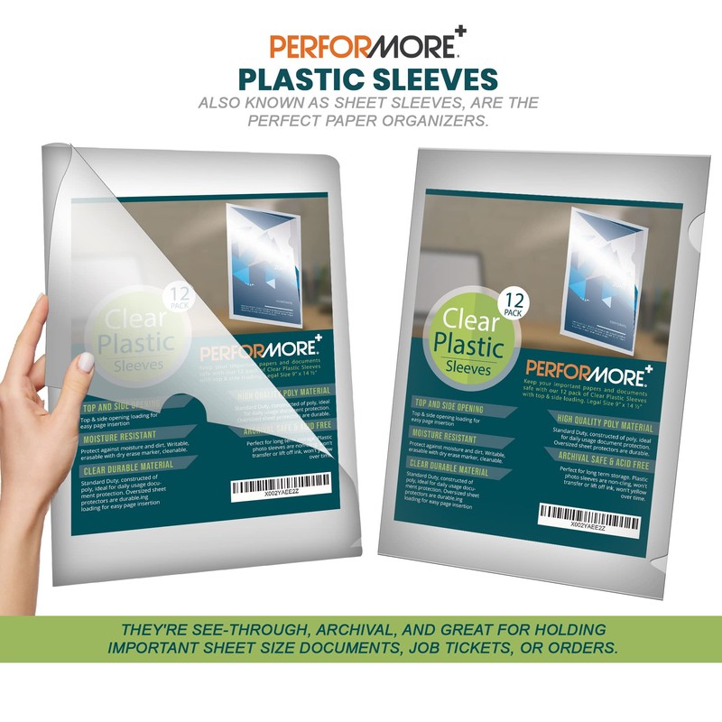 Performore 12 Pack of Clear Project Pocket Sleeves, 9" X